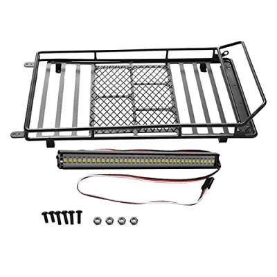 XEBRAD Metall-Dachgepäckträger 1/10 RC-Auto, for Traxxas, Trx4 RC4WD Cherokee, for Axial, Scx10 S38 mit 36-Zoll-Scheinwerferleiste Dachgepäckträger für Spielzeugautos von XEBRAD